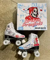 Broken Promises Let's Roll White, Black & Red Roller Skates