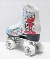 Broken Promises Let's Roll White, Black & Red Roller Skates