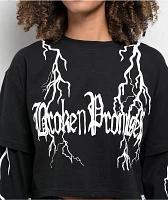 Broken Promises Lightning Black 2fer Long Sleeve Crop T-Shirt