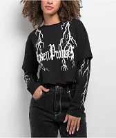 Broken Promises Lightning Black 2fer Long Sleeve Crop T-Shirt