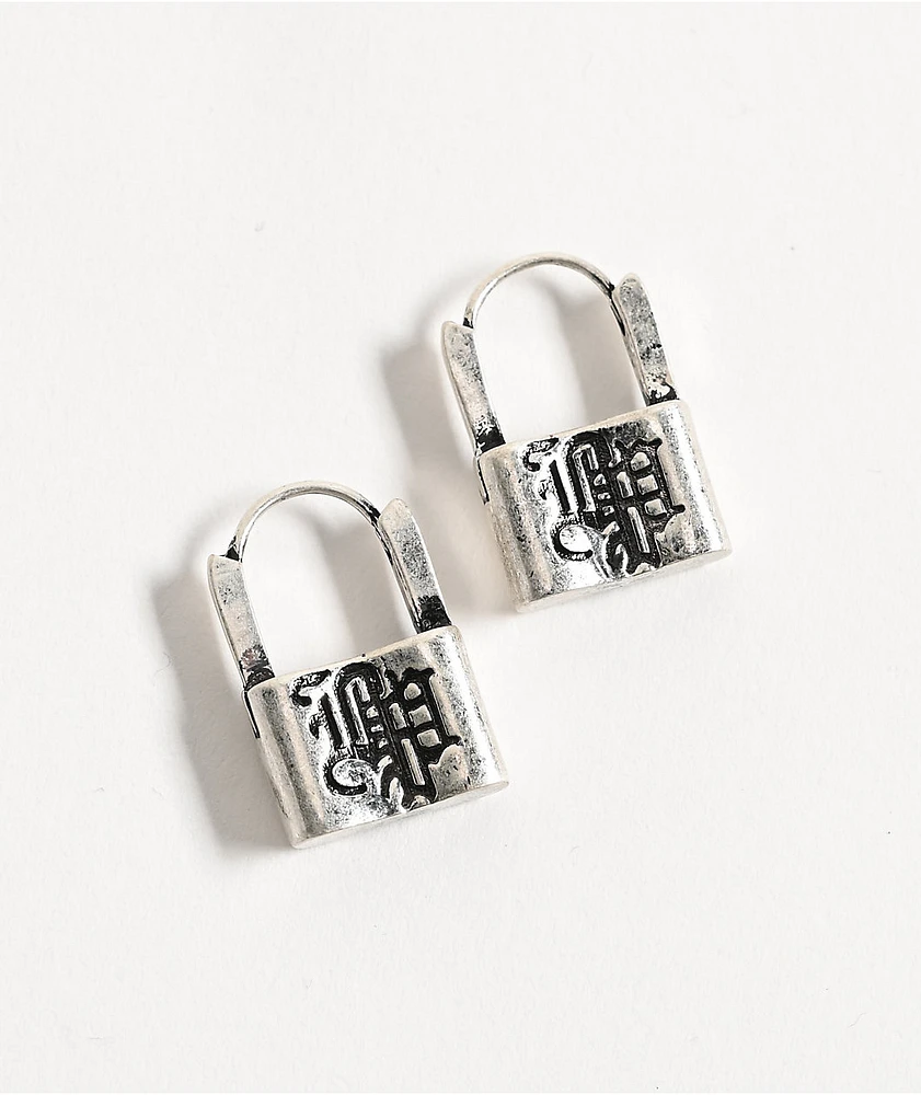 Broken Promises Lock Silver Earrings