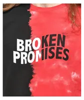 Broken Promises Logo Split Red & Black Tie Dye Long Sleeve T-Shirt 