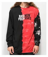 Broken Promises Logo Split Red & Black Tie Dye Long Sleeve T-Shirt 