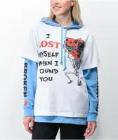 Broken Promises Lost Myself Stacked White & Blue Hoodie