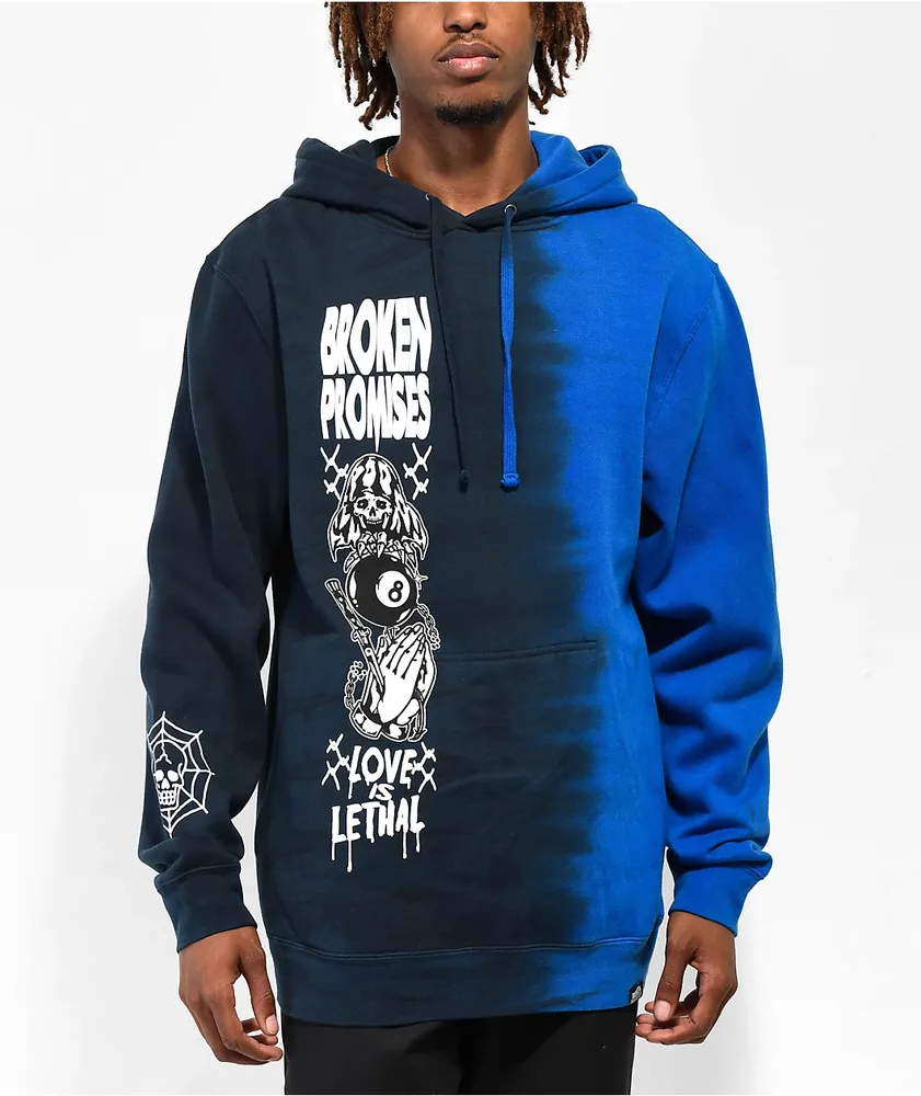 Broken Promises Love Is Lethal Blue Split Tie Dye Hoodie