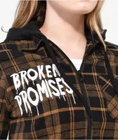 Broken Promises Love Is Lethal Brown Hooded Flannel Jacket