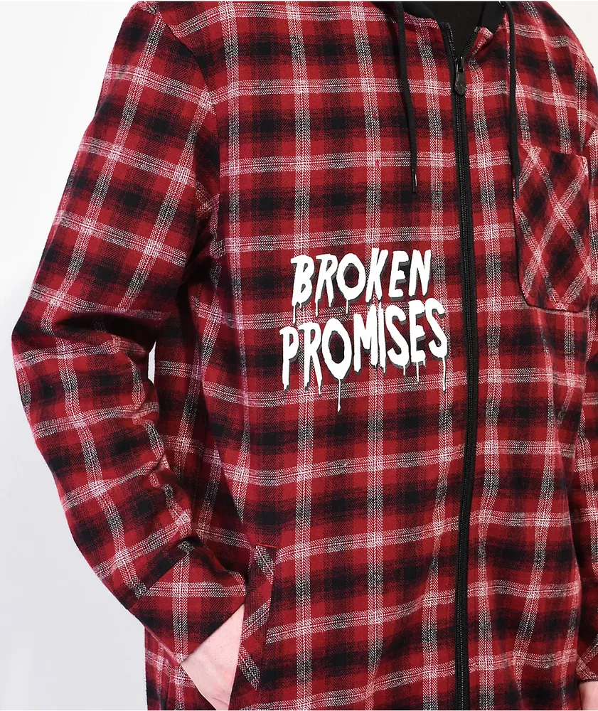 Broken Promises Love Is Lethal Red Hooded Flannel Jacket