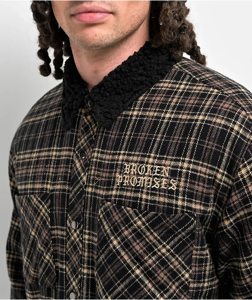 Broken Promises Magma Black & Tan Sherpa Flannel Jacket 