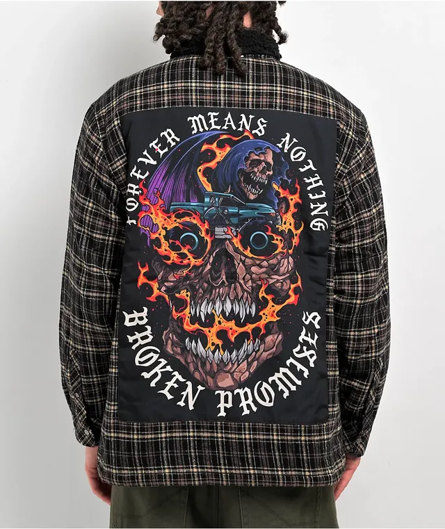 Broken Promises Magma Black & Tan Sherpa Flannel Jacket