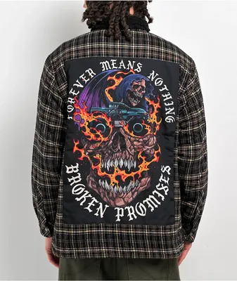 Broken Promises Magma Black & Tan Sherpa Flannel Jacket 