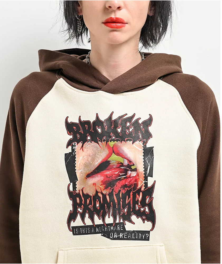 Broken Promises Nightmare Kiss Brown & Tan Raglan Hoodie