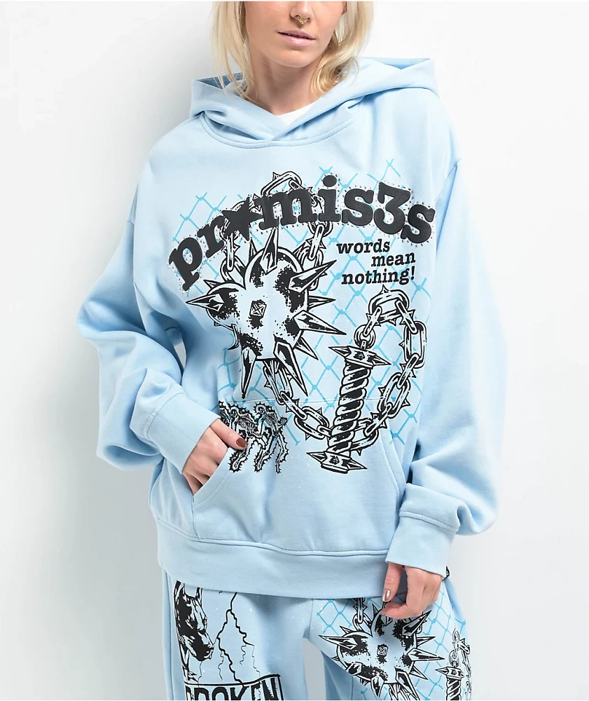 Broken Promises Pain & Pleasure Blue Rhinestone Hoodie