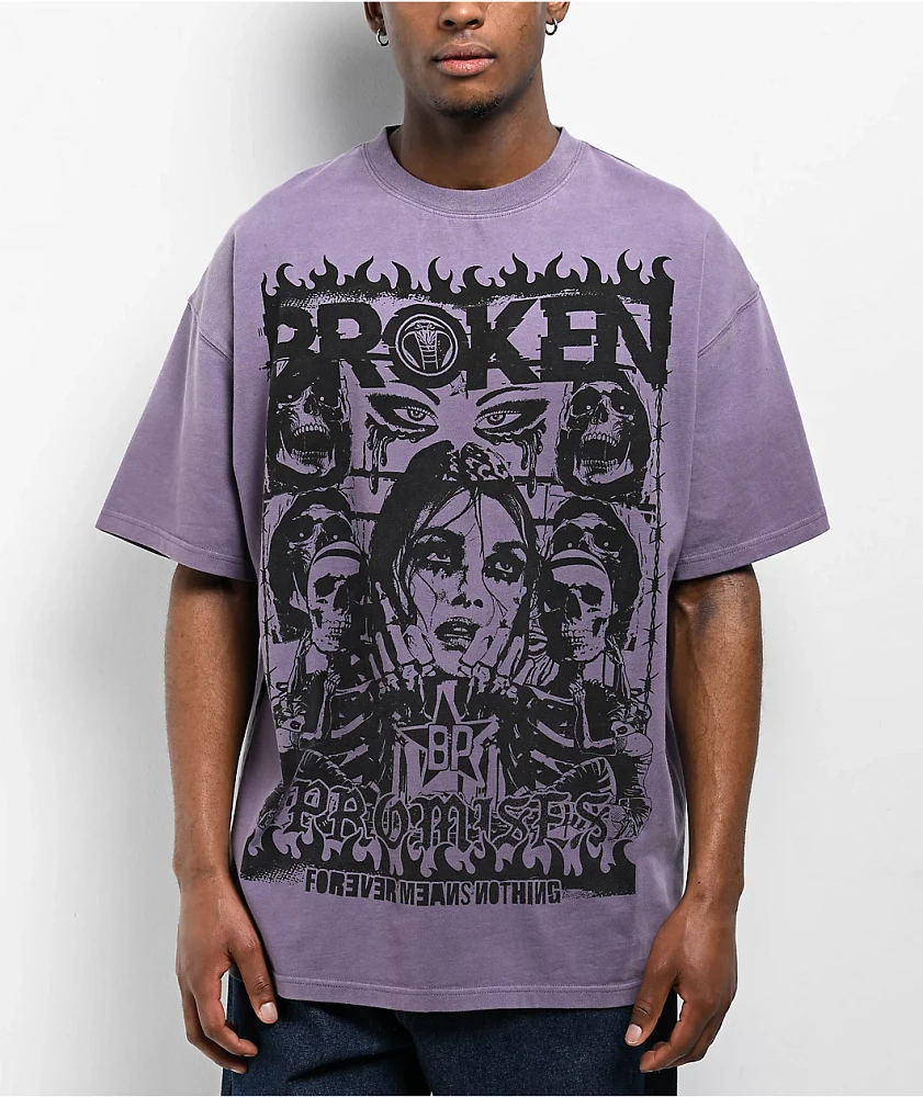 Broken Promises Paranoid Purple Wash Oversized T-Shirt