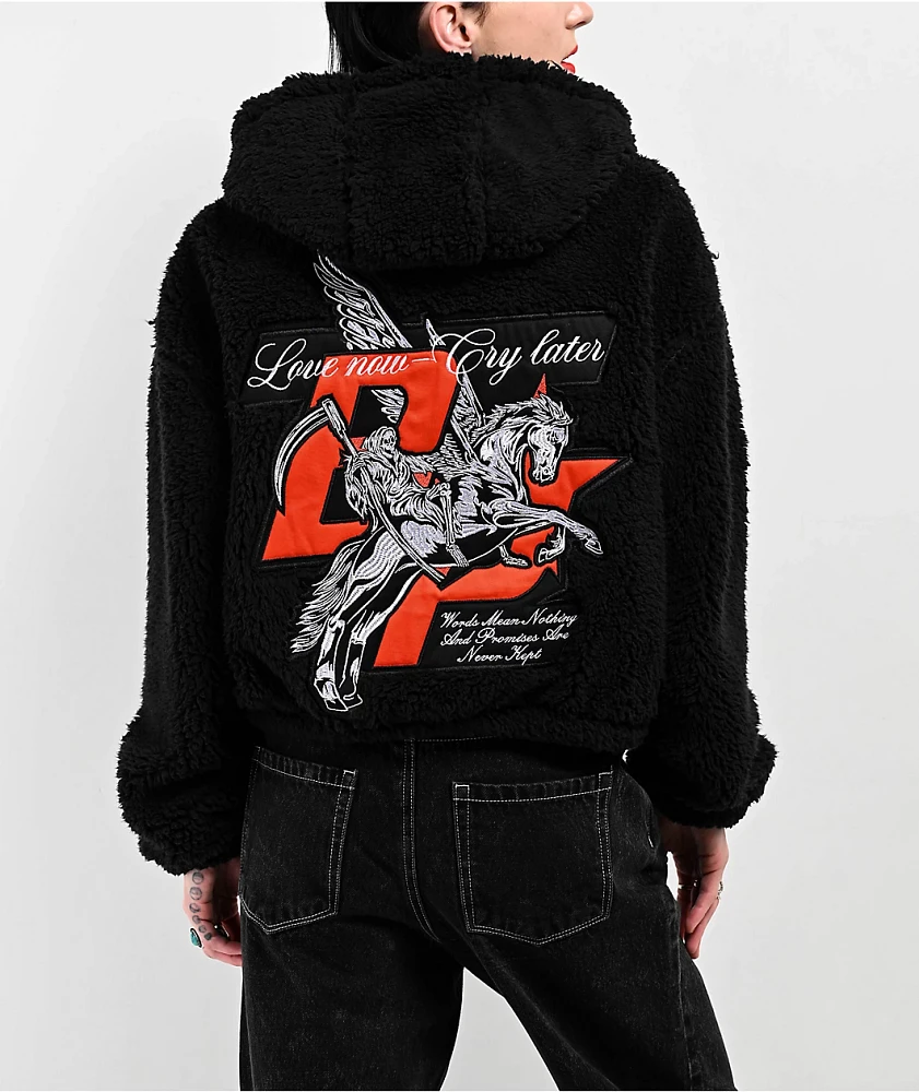 Broken Promises Pegasus Black Sherpa Zip Hoodie