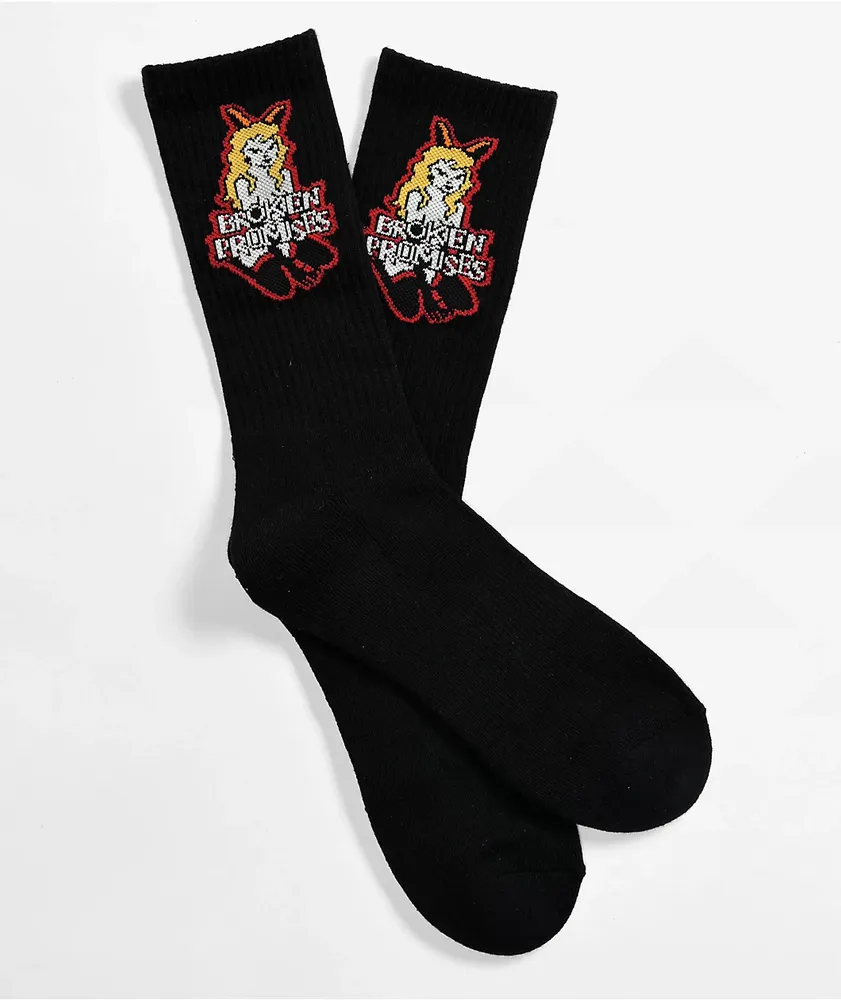 Broken Promises Playgirl Black Crew Socks