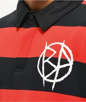 Broken Promises Riot Red & Black Stripe Rugby Shirt