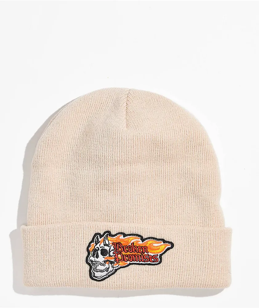 Broken Promises Screamer Beige Beanie