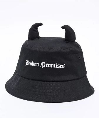 Broken Promises Slogan Horned Black Bucket Hat