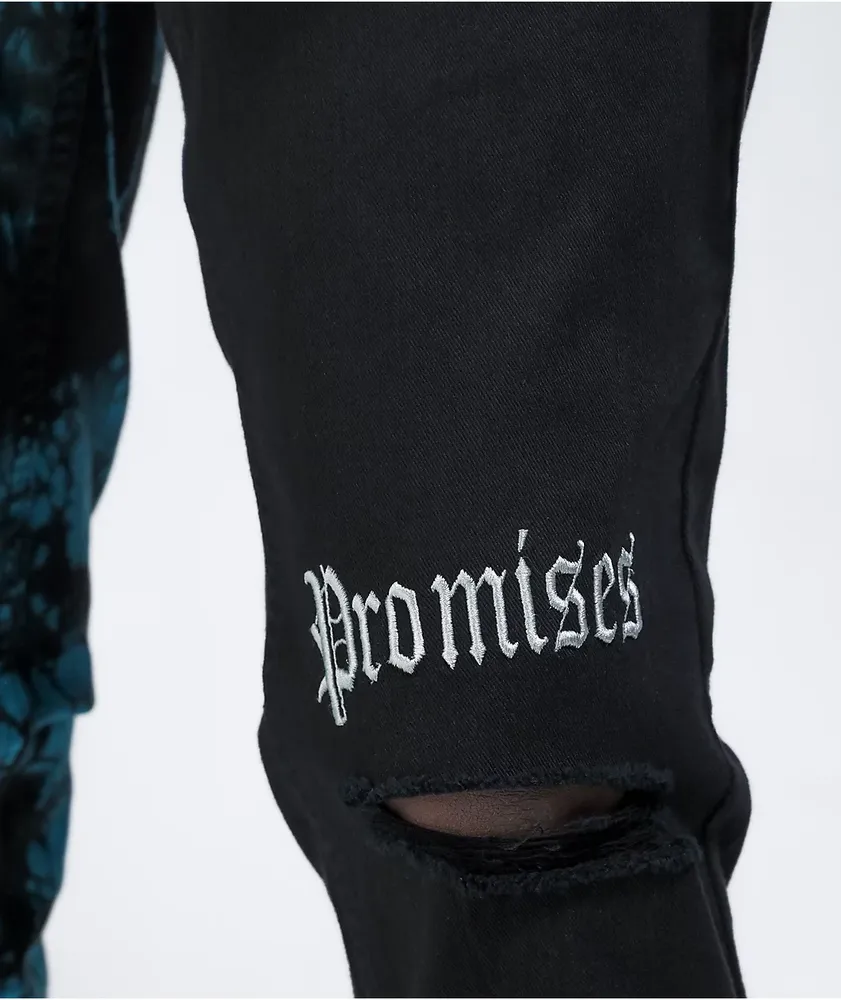 Broken Promises Slogan Split Dye Blue & Black Denim Jeans