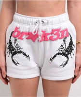 Broken Promises Soulless Rhinestoned White Sweat Shorts