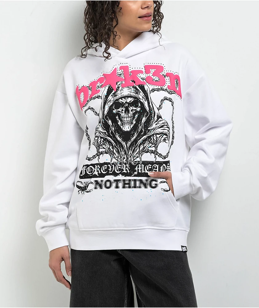 Broken Promises Soulless White Rhinestone Hoodie