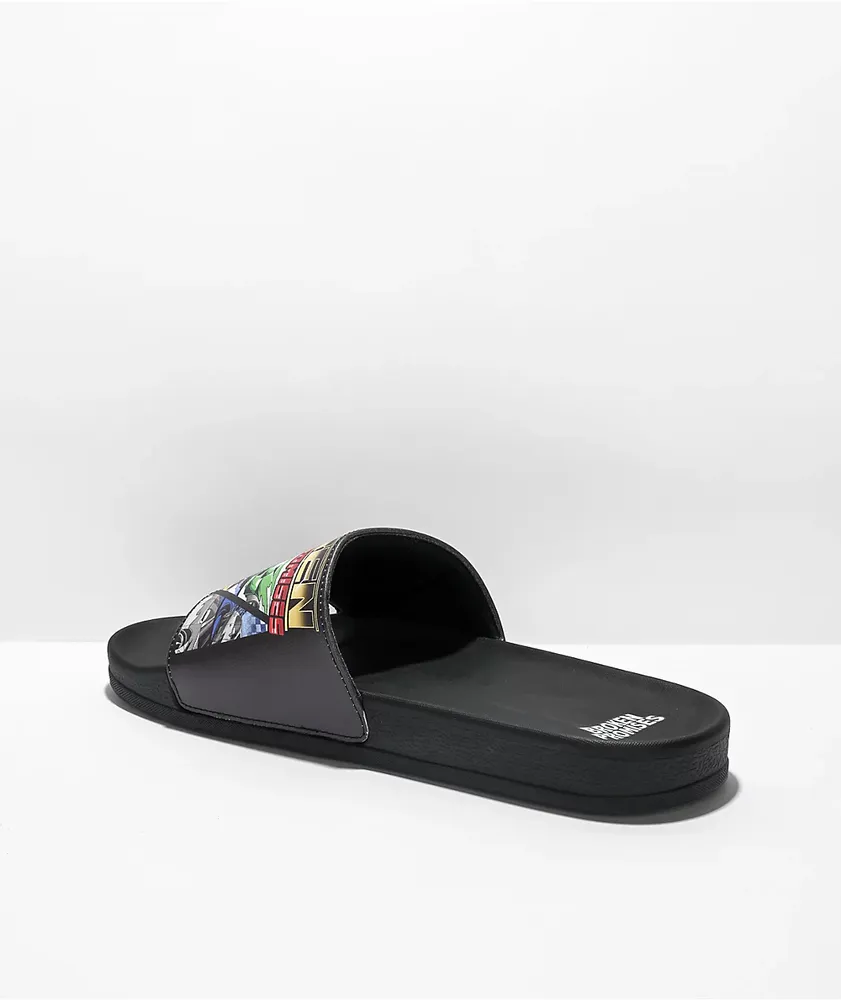 Broken Promises Spinning Out Black Slide Sandals