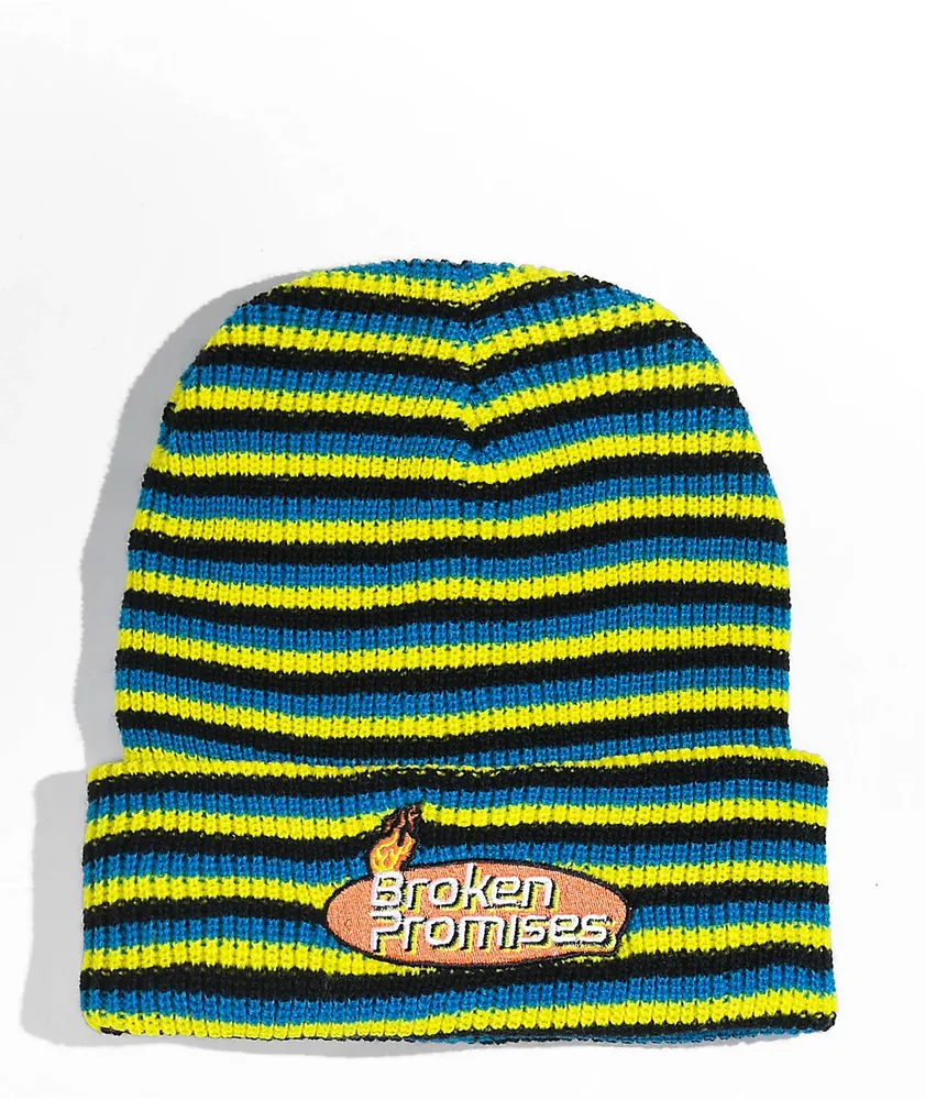 Broken Promises Start Stripe Black, Yellow, & Green Beanie