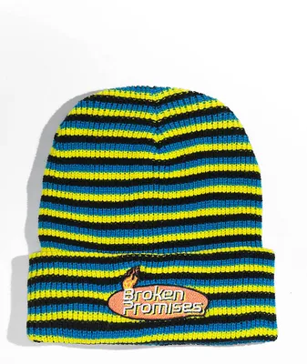 Broken Promises Start Stripe Black, Yellow, & Green Beanie