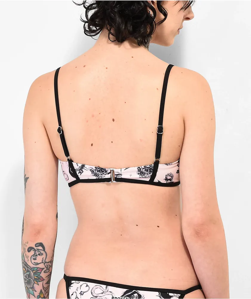 Broken Promises Stick N Poke Pink Bralette Bikini Top