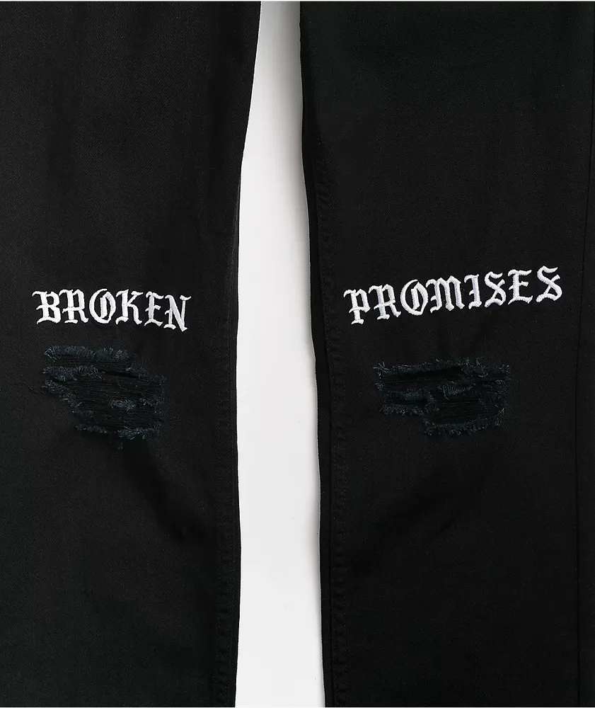 Broken Promises Stitch & Rip Black Denim Skinny Jeans
