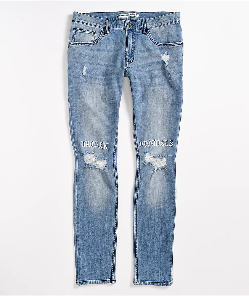 Rip And Repaired Color Denim Jeans - Light Oak –