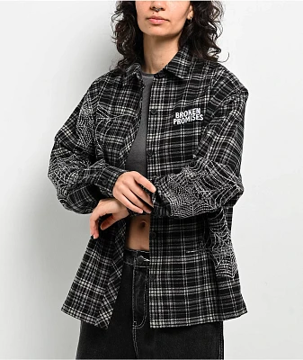 Broken Promises Stoned Web Black Flannel Shirt