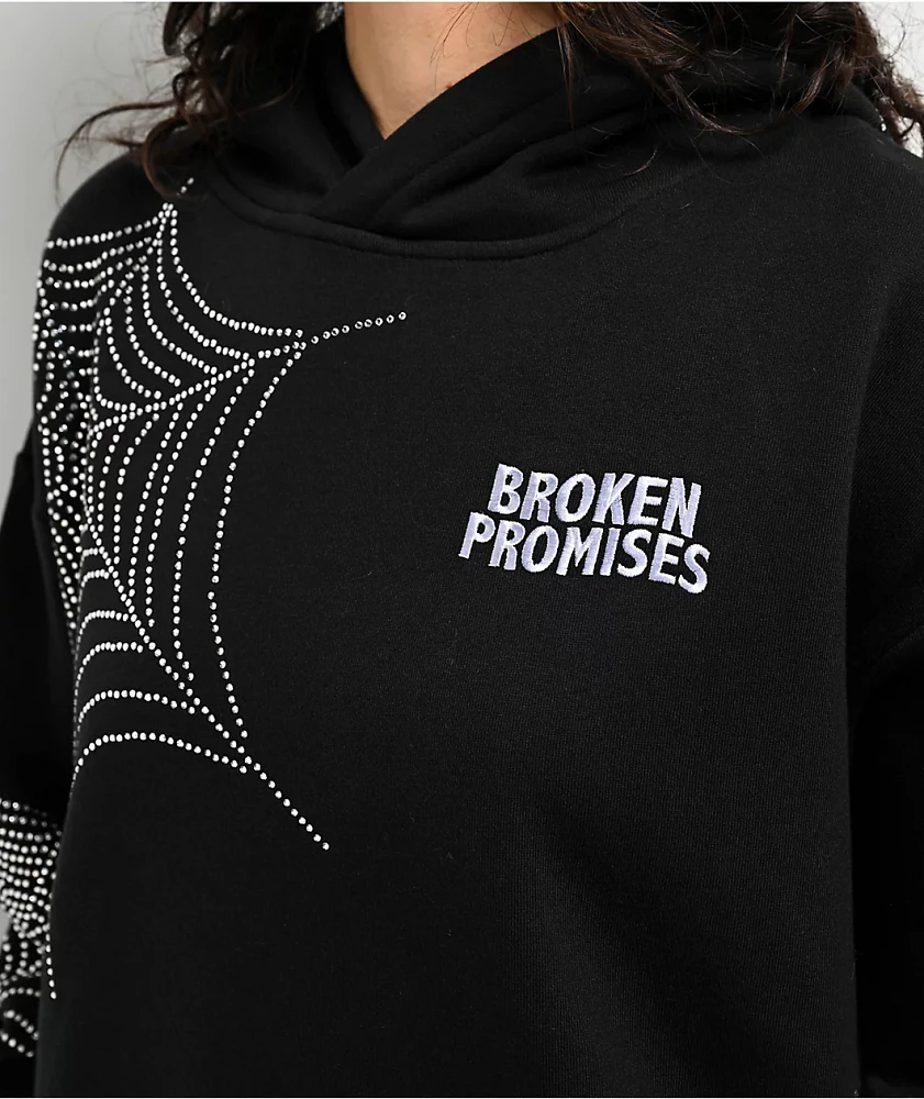 Broken Promises Stoned Web Black Hoodie