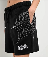 Broken Promises Stoned Web Black Sweat Shorts