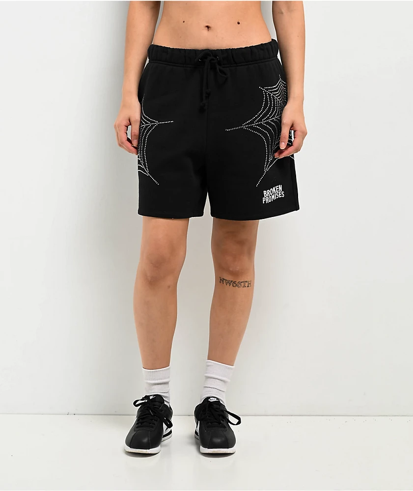 Broken Promises Stoned Web Black Sweat Shorts