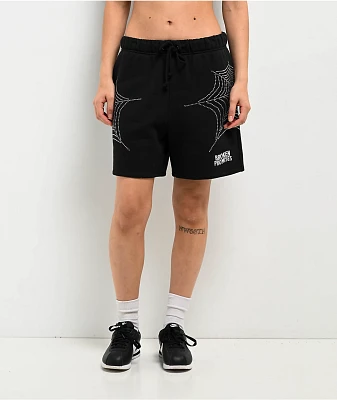 Broken Promises Stoned Web Black Sweat Shorts