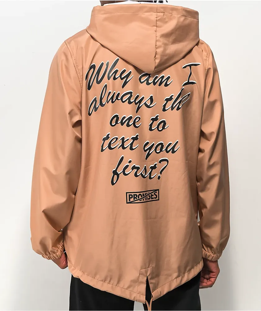 Broken Promises Text First Tan Windbreaker Jacket