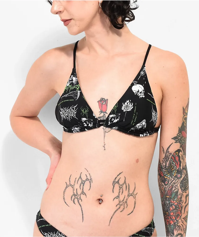 Broken Promises Undead Black Triangle Bikini Top