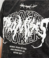 Broken Promises Underworld Black Acid Wash Crop T-Shirt