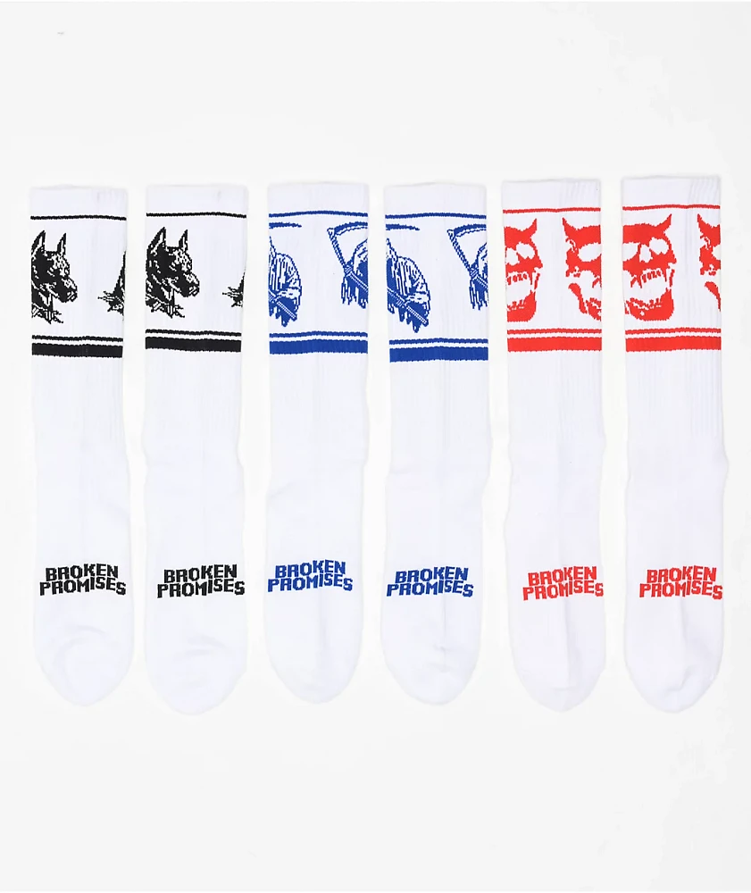 Broken Promises Vicious 3 Pack White Crew Socks