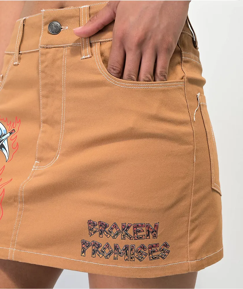 Broken Promises Wheelbarrow Brown Mini Skirt
