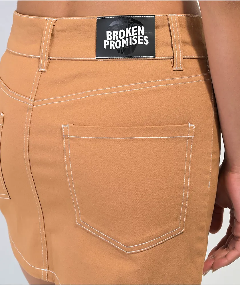 Broken Promises Wheelbarrow Brown Mini Skirt