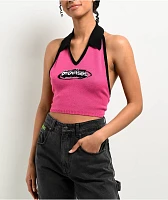 Broken Promises Who Cares Pink Knit Halter Top