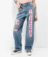 Broken Promises x Happy Bunny Don't Leave Wide Leg Denim Jeans