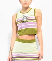 Broken Promises x Happy Bunny Double Middle Green & Purple Stripe Crop Tank Top