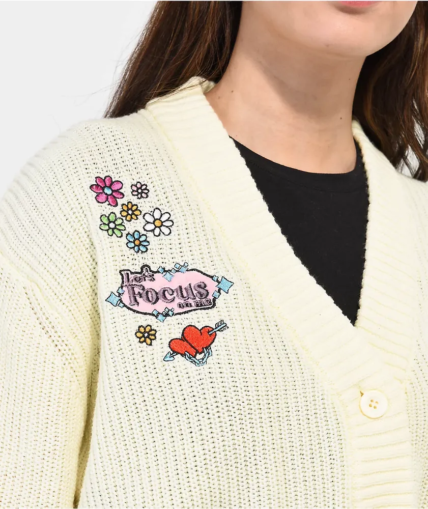 Broken Promises x Happy Bunny Focus On Me Cardigan Ivory Crop Sweater