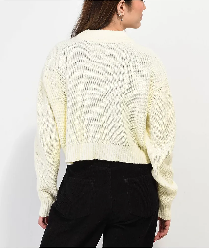 Broken Promises x Happy Bunny Focus On Me Cardigan Ivory Crop Sweater