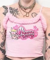 Broken Promises x Happy Bunny Go Away Pink Feather Crop Tank Top