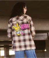 Broken Promises x Happy Bunny Graffiti Brown Flannel Shirt