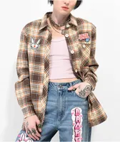 Broken Promises x Happy Bunny Graffiti Brown Flannel Shirt